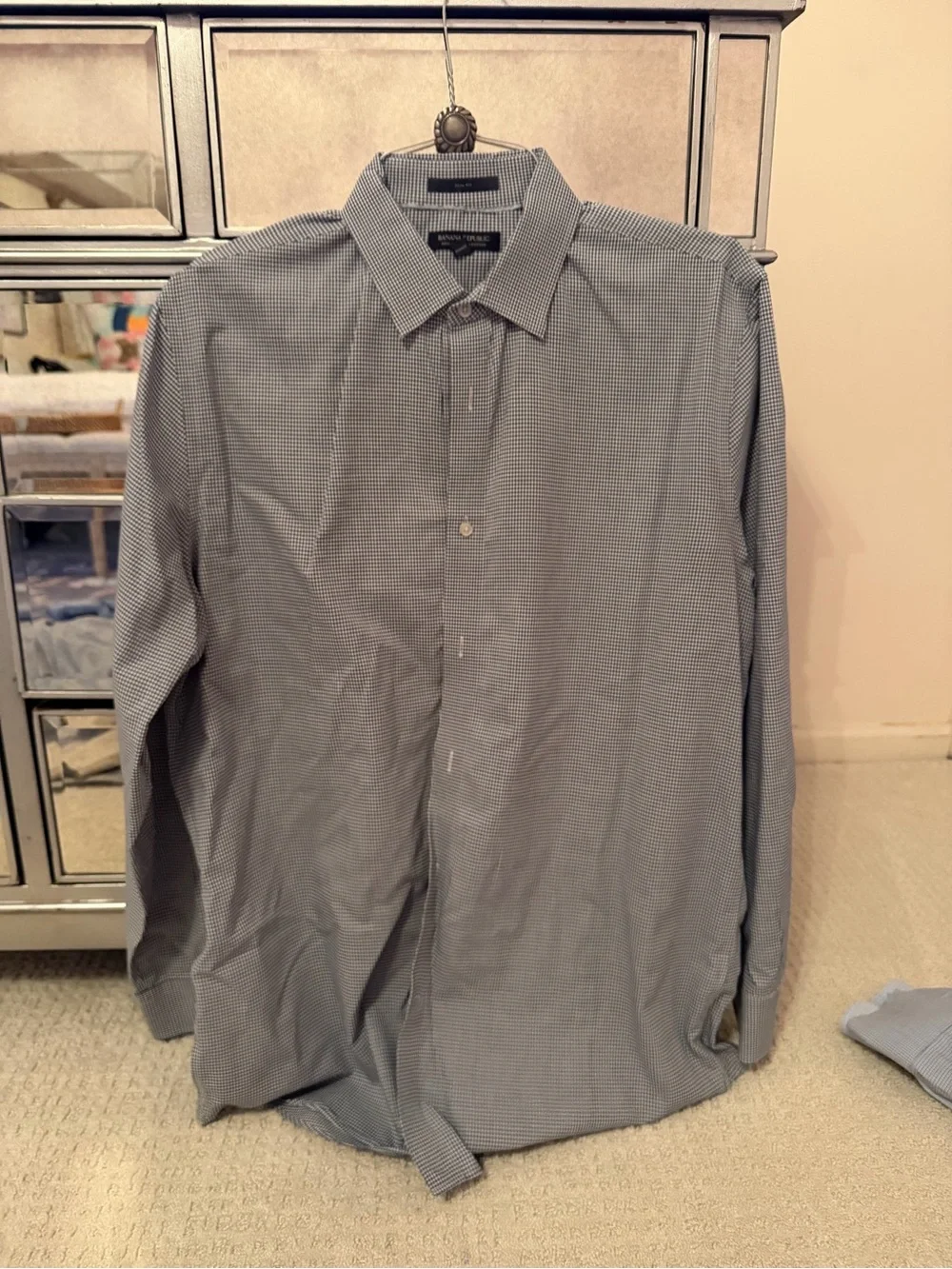 Banana Republic Men's Blue and White Mini-Check Dress Shirt